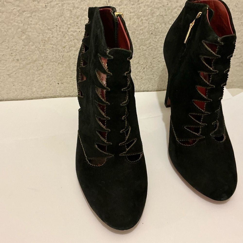 Aerin Black Laser Cut Suede Heeled Boots View 3